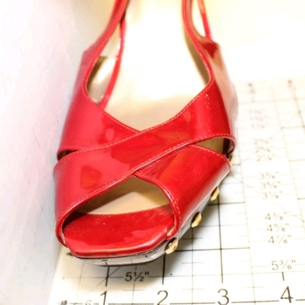 Sale❗️Stuart Weitzman Blenny Womens 7.5 M Red Leather Platform Slingback Heels - Picture 13 of 16